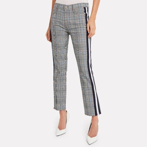 MOTHER The Insider Blue Plaid Side Stripe Ankle Jean